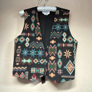 Deborah Murray Designs Women's Small Geometric Tapestry Vest Multi/Black